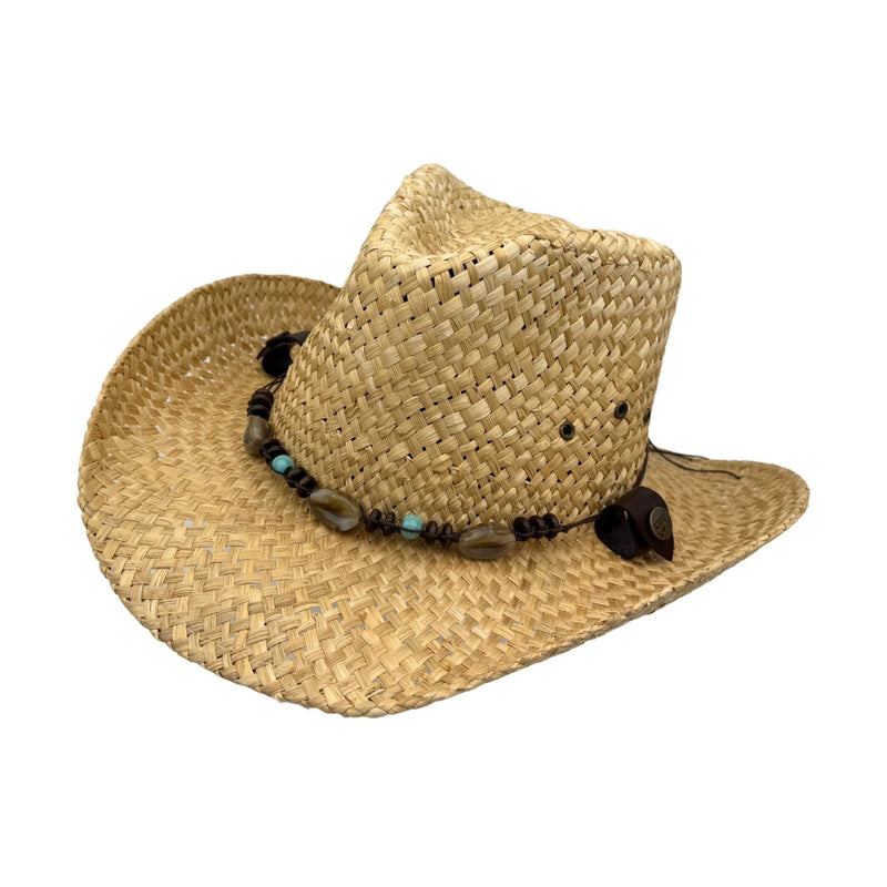 Load image into Gallery viewer, Jacaru 1818D Straw Cowboy Hat – Turquoise Bead Band | Vegan
