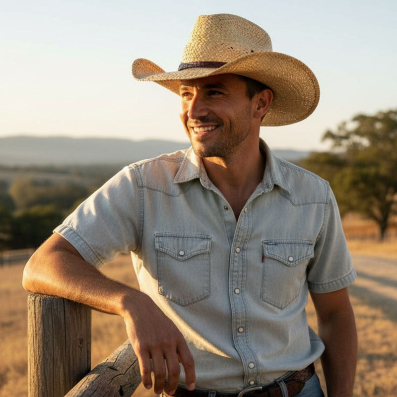 Load image into Gallery viewer, Jacaru 1818F Straw Cowboy Hat – Croc Band | UPF 50+
