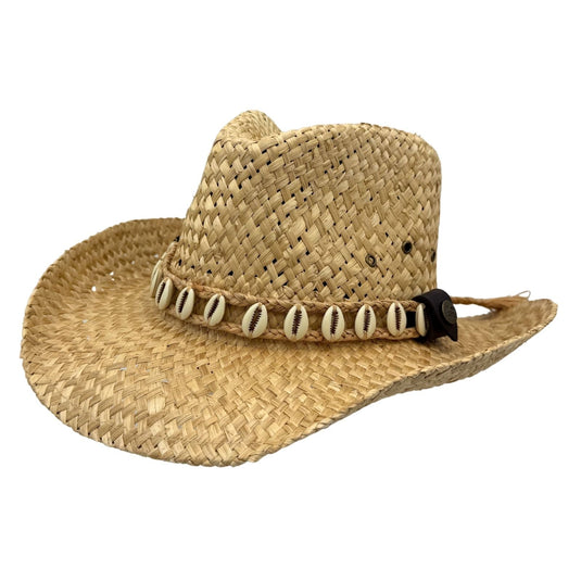 Jacaru 1818I Straw Cowboy Hat – Large Shell Hatband | Vegan | Summer Hat