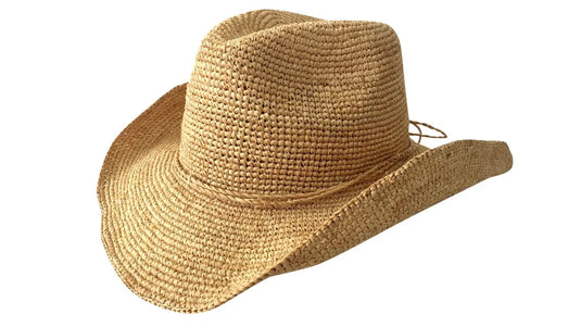 Jacaru 1844 Raffia Straw Crocheted Cowboy Hat – UPF 30+ | Vegan | One Size