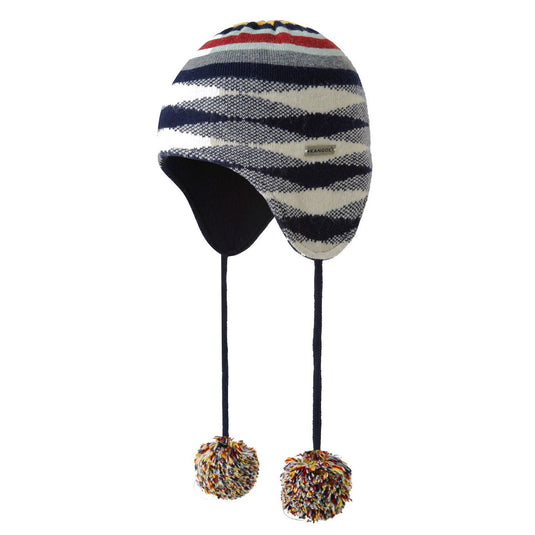 KANGOL Chameleon Earlap Beanie Hat Winter Warm Pom Pom Wool Blend - Dark Blue-0