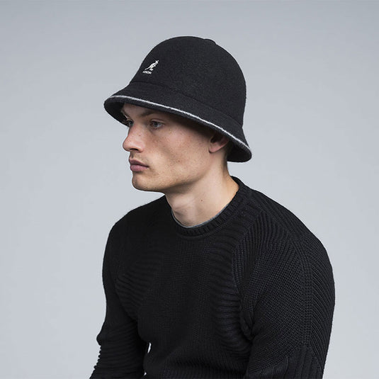Kangol Stripe Casual Bucket Hat Wool Blend K3181ST - Black/Off White-3