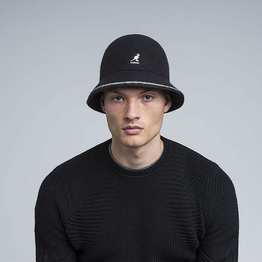 Kangol Stripe Casual Bucket Hat Wool Blend K3181ST - Black/Off White-4