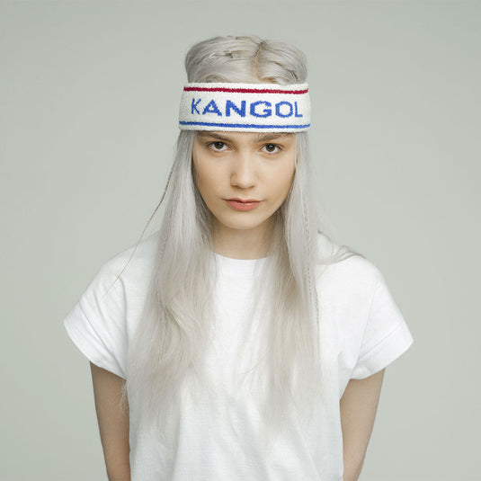 Kangol Bermuda Stripe Headband Stretch Sweatband - White/Ciano - One Size-0