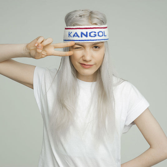 Kangol Bermuda Stripe Headband Stretch Sweatband - White/Ciano - One Size-3