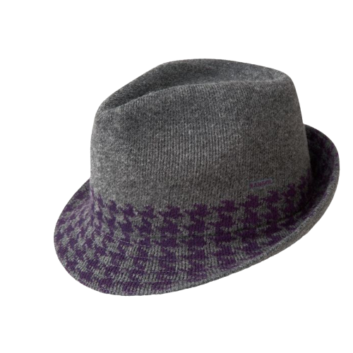 KANGOL Hounds Stripe Arnold Lambs Wool Blend Trilby Fedora - Dark Flannel - S-0