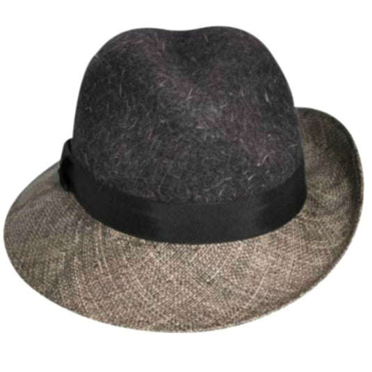 KANGOL Dapper Felt & Straw Side Sweep Black Charcoal K0820LX Wool Trilby Fedora - Black - Small-0