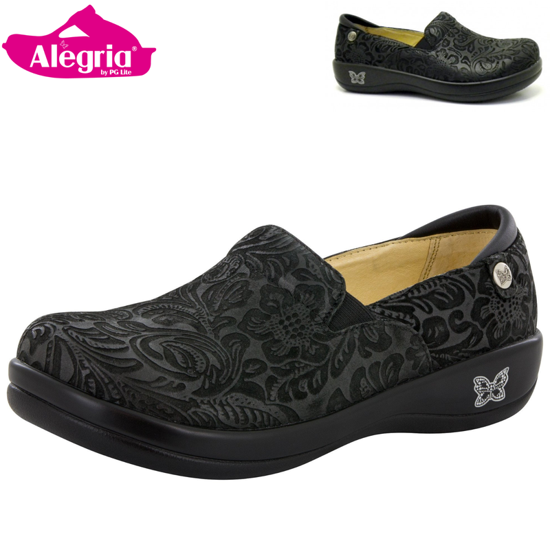 Load image into Gallery viewer, ALEGRIA Keli Nursing Shoes Slip On Womens Work Working Hospitality - Black Embossed Paisley-1
