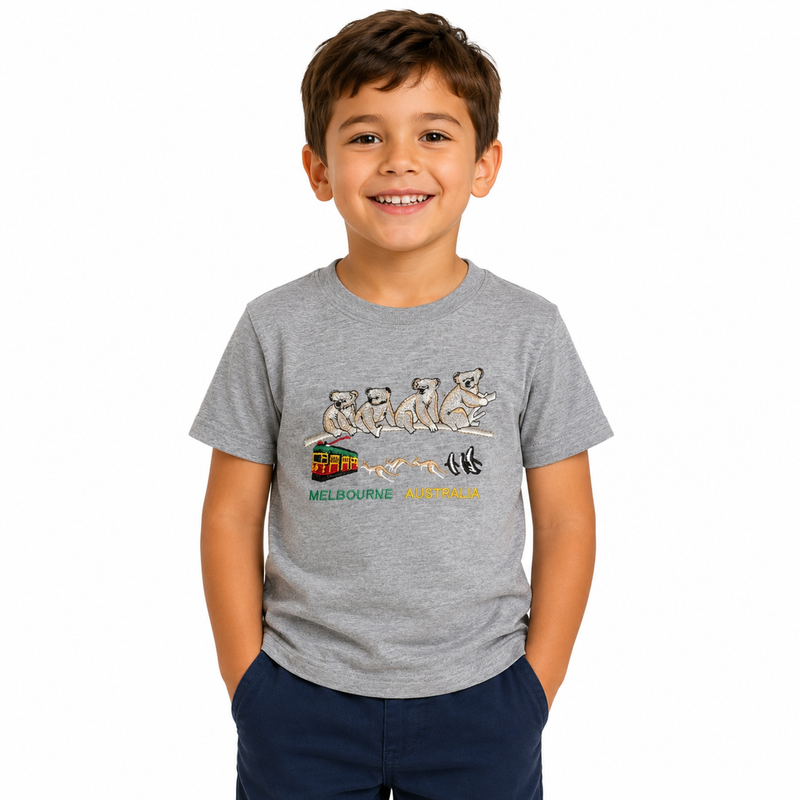 Load image into Gallery viewer, Kids 100% Cotton Australian (Melbourne) Koala T-Shirt Top Tee in Grey-0

