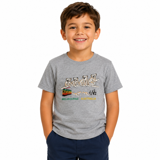 Kids 100% Cotton Australian (Melbourne) Koala T-Shirt Top Tee in Grey-0
