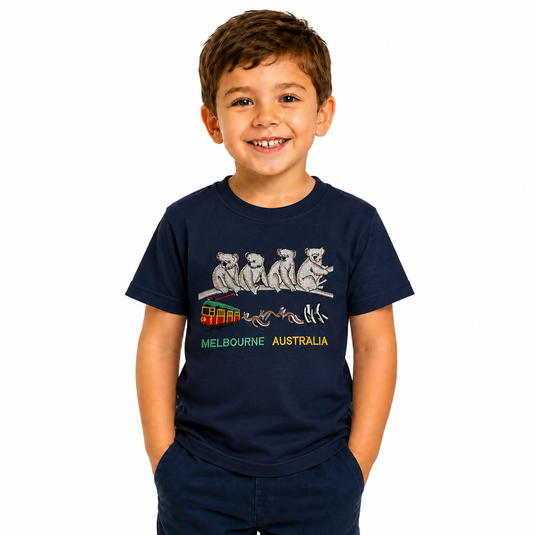 Kids 100% Cotton Australian (Melbourne) Koala T-Shirt Top Tee in Navy-0