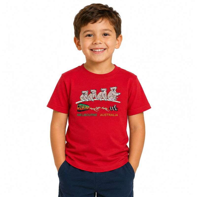 Load image into Gallery viewer, Kids 100% Cotton Australian (Melbourne) Koala T-Shirt Top Tee in Red-1
