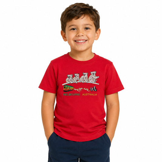 Kids 100% Cotton Australian (Melbourne) Koala T-Shirt Top Tee in Red-1