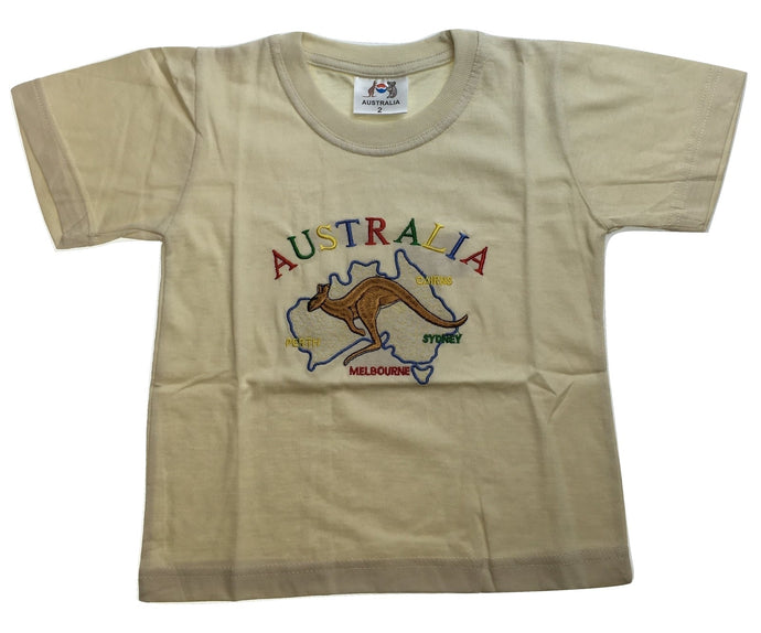 Kids Australia Kangaroo T Shirt Tee Childrens Child 100% Cotton Top - Beige-0
