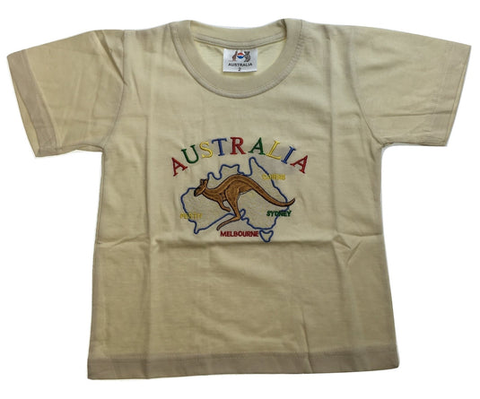 Kids Australia Kangaroo T Shirt Tee Childrens Child 100% Cotton Top - Beige-0