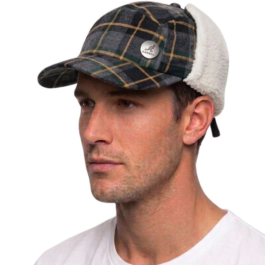 Plaid Supre Trapper Ushanka Hat Sherpa Lined Winter Ear Flap Cap - Grey/Black-1