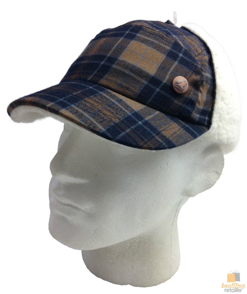 Load image into Gallery viewer, Plaid Supre Trapper Ushanka Hat Sherpa Lined Winter Ear Flap Cap - Navy/Khaki-5
