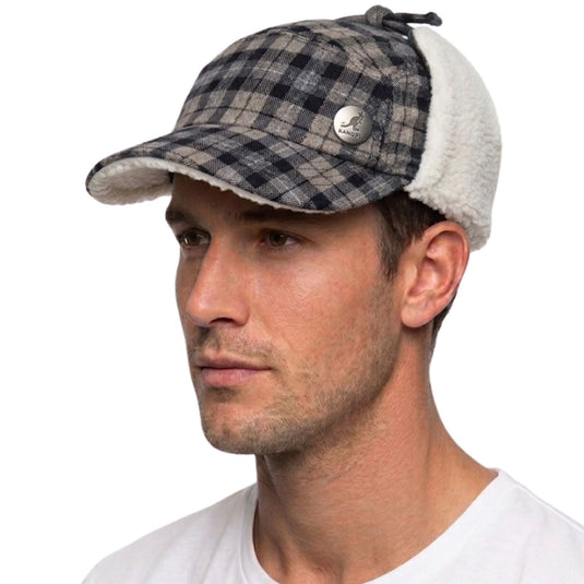Plaid Supre Trapper Ushanka Hat Sherpa Lined Winter Ear Flap Cap - Black/Grey-0