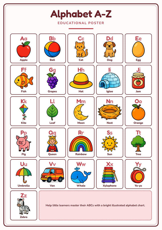 Alphabet A-Z: A4 Matte Laminated Educational Poster Print - 210x297mm-0