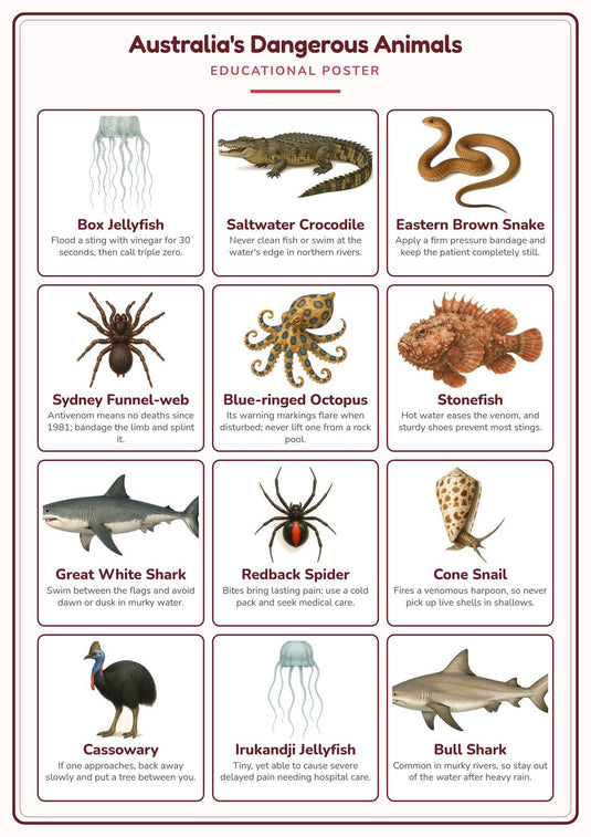 Australia's Dangerous Animals: A4 Matte Laminated Educational Poster Print - 210x297mm-1