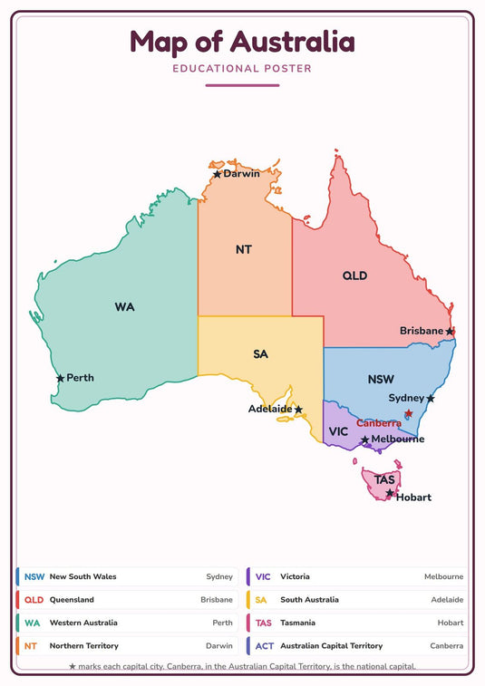 Map of Australia: A4 Matte Laminated Educational Poster Print - 210x297mm-1