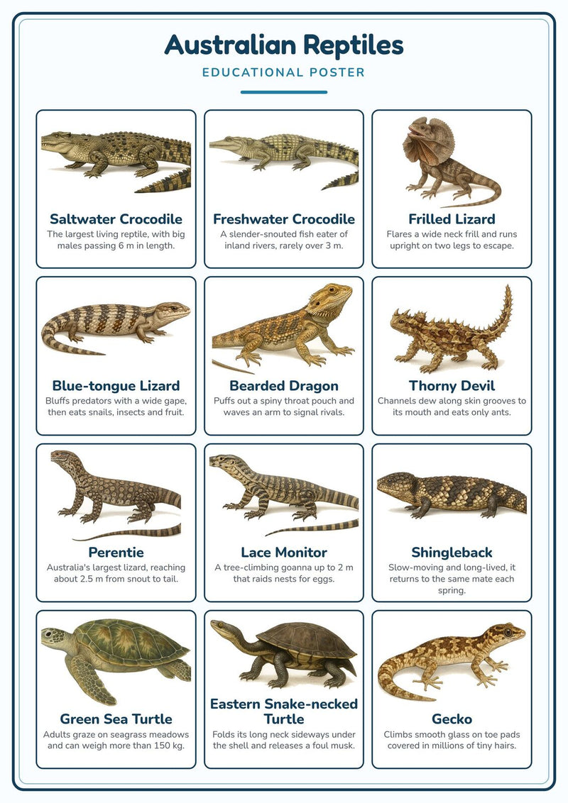 Load image into Gallery viewer, Australian Reptiles: A4 Matte Laminated Educational Poster Print - 210x297mm-0
