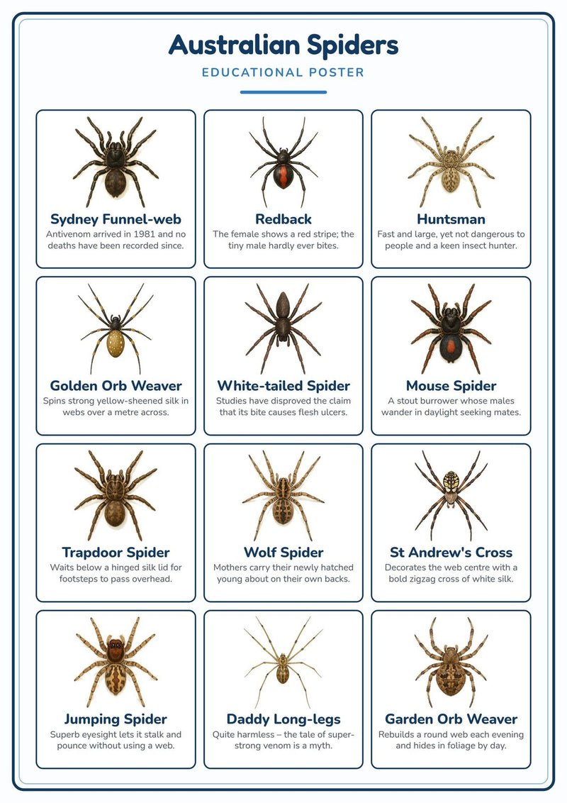Load image into Gallery viewer, Australian Spiders: A4 Matte Laminated Educational Poster Print - 210x297mm-0
