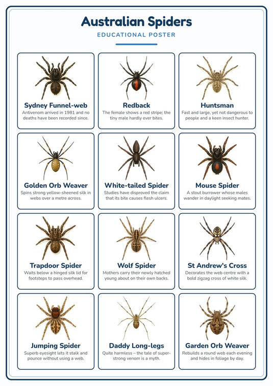 Australian Spiders: A4 Matte Laminated Educational Poster Print - 210x297mm-0