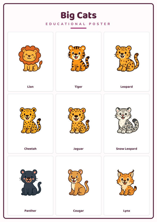 Big Cats: A4 Matte Laminated Educational Poster Print - 210x297mm-0