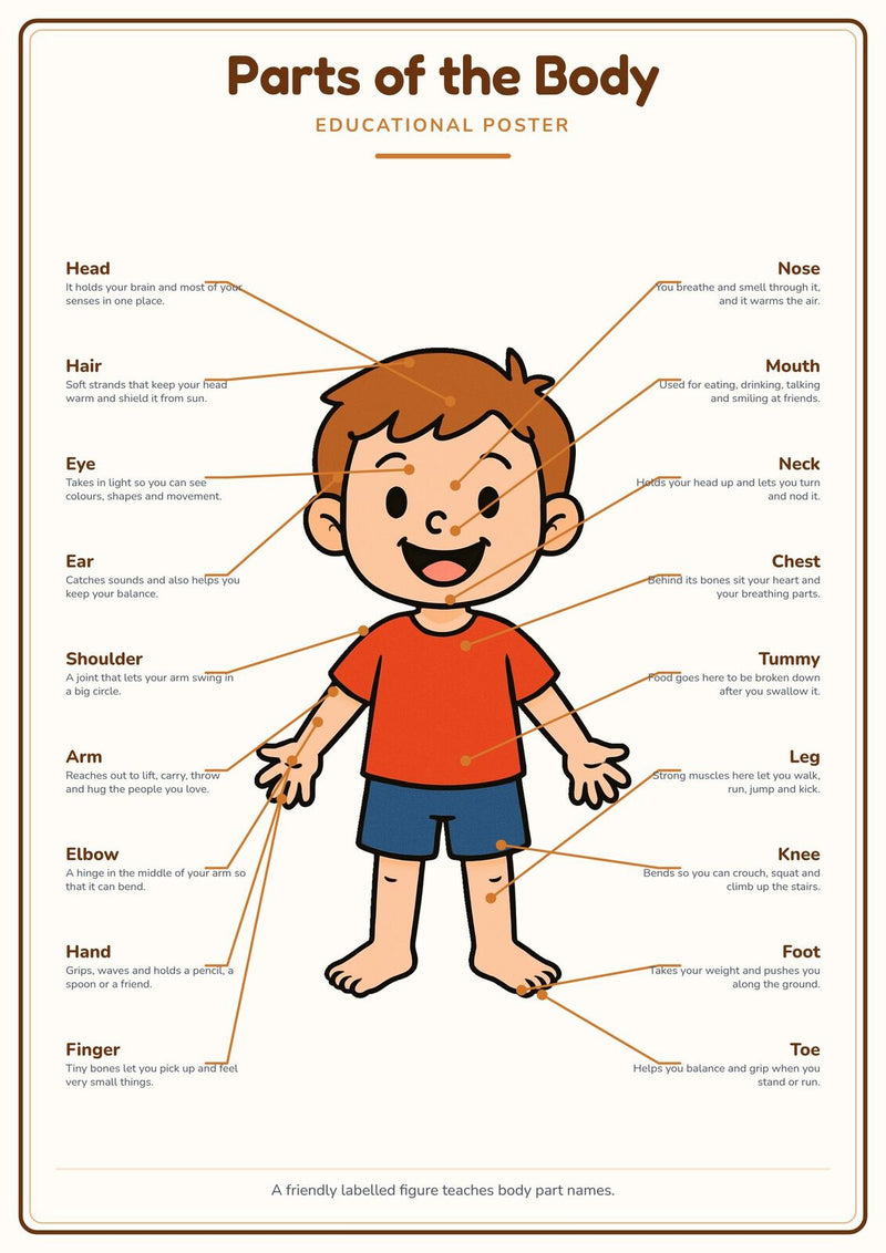 Load image into Gallery viewer, Parts of the Body: A4 Matte Laminated Educational Poster Print - 210x297mm-0
