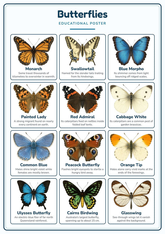 Butterflies: A4 Matte Laminated Educational Poster Print - 210x297mm-0
