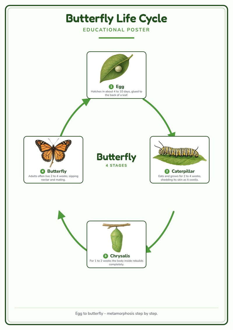 Load image into Gallery viewer, Butterfly Life Cycle: A4 Matte Laminated Educational Poster Print - 210x297mm-1
