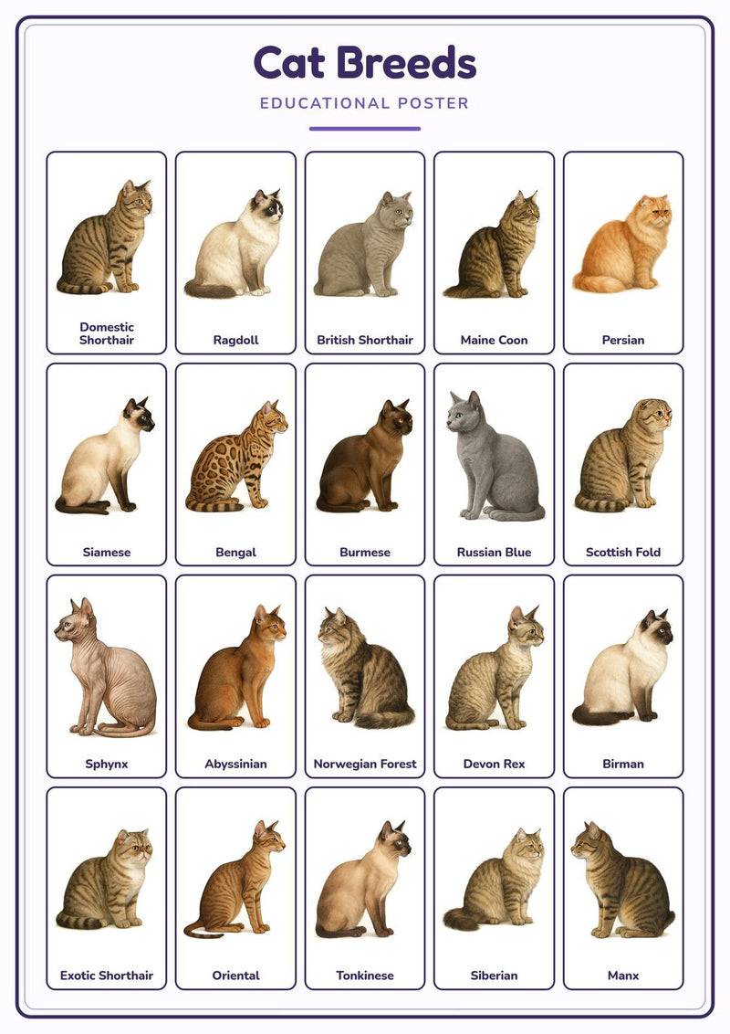 Load image into Gallery viewer, Cat Breeds: A4 Matte Laminated Educational Poster Print - 210x297mm-1
