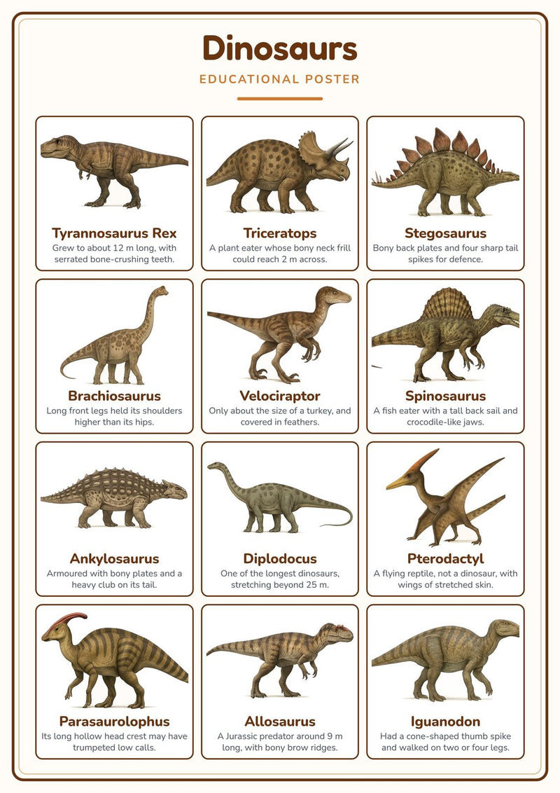 Load image into Gallery viewer, Dinosaurs: A4 Matte Laminated Educational Poster Print - 210x297mm-1
