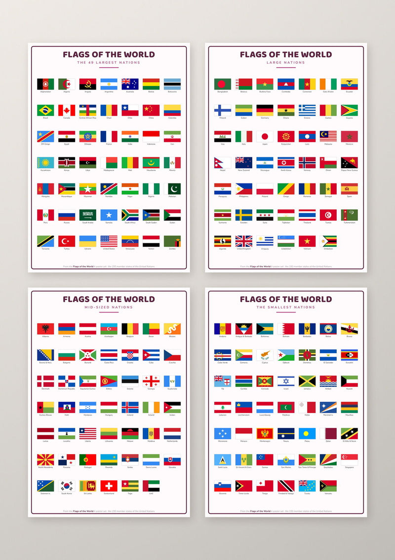 Load image into Gallery viewer, Flags of the World 193 Countries 4 Poster Set: A4 Matte Laminated Educational Poster Print - 210x297mm-1
