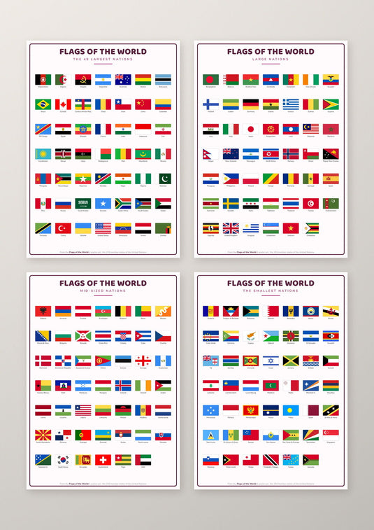 Flags of the World 193 Countries 4 Poster Set: A4 Matte Laminated Educational Poster Print - 210x297mm-0
