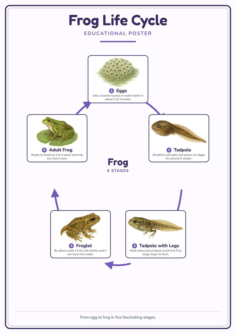 Load image into Gallery viewer, Frog Life Cycle: A4 Matte Laminated Educational Poster Print - 210x297mm-0
