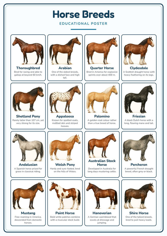 Horse Breeds: A4 Matte Laminated Educational Poster Print - 210x297mm-0