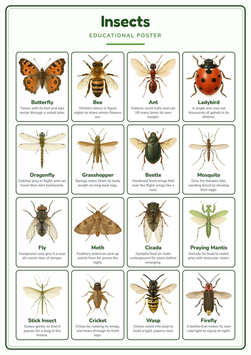 Load image into Gallery viewer, Insects: A4 Matte Laminated Educational Poster Print - 210x297mm-1
