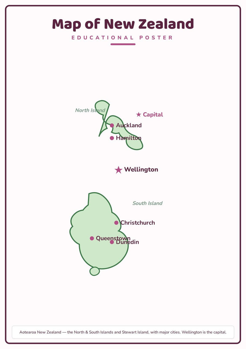 Load image into Gallery viewer, Map of New Zealand: A4 Matte Laminated Educational Poster Print - 210x297mm-1
