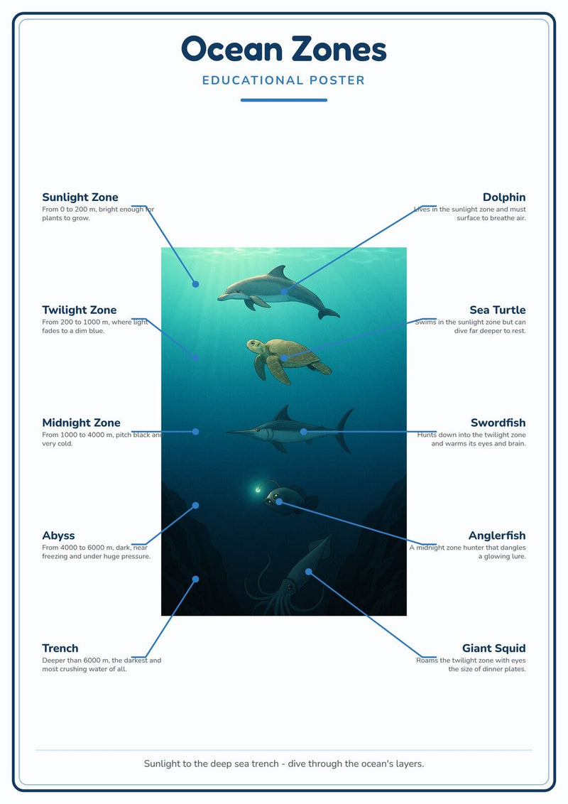 Load image into Gallery viewer, Ocean Zones: A4 Matte Laminated Educational Poster Print - 210x297mm-1
