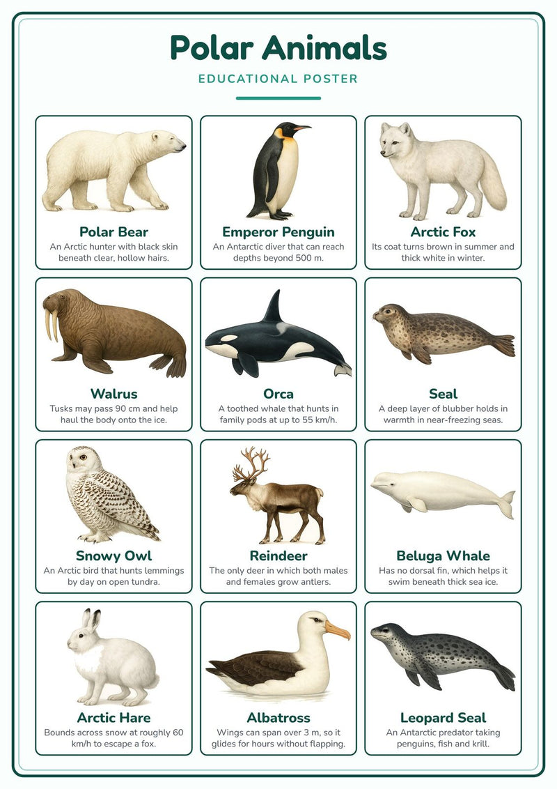 Load image into Gallery viewer, Polar Animals: A4 Matte Laminated Educational Poster Print - 210x297mm-1
