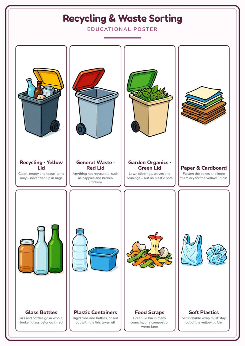 Load image into Gallery viewer, Recycling &amp; Waste Sorting: A4 Matte Laminated Educational Poster Print - 210x297mm-0
