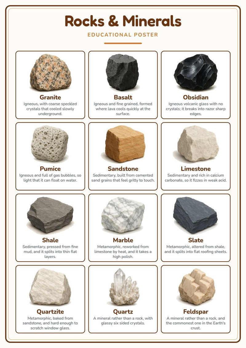 Load image into Gallery viewer, Rocks &amp; Minerals: A4 Matte Laminated Educational Poster Print - 210x297mm-1
