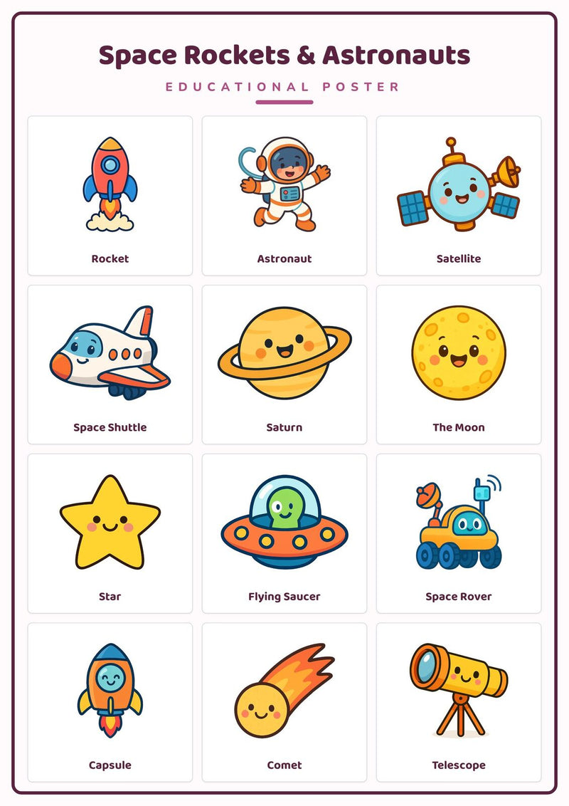 Load image into Gallery viewer, Space Rockets &amp; Astronauts: A4 Matte Laminated Educational Poster Print - 210x297mm-0
