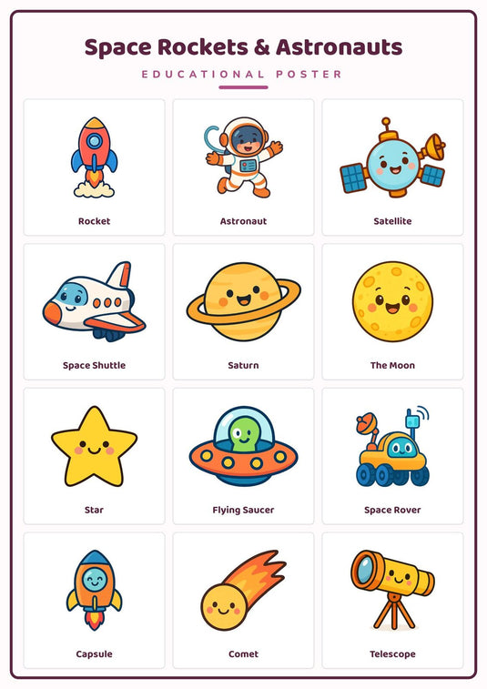 Space Rockets & Astronauts: A4 Matte Laminated Educational Poster Print - 210x297mm-0