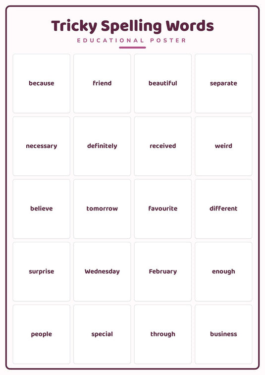 Tricky Spelling Words: A4 Matte Laminated Educational Poster Print - 210x297mm-0