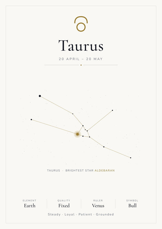 Taurus Zodiac Constellation White: A4 Matte Laminated Educational Poster Print - 210x297mm-1