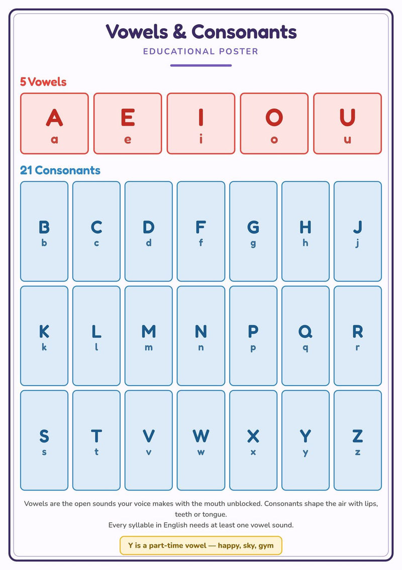 Load image into Gallery viewer, Vowels &amp; Consonants: A4 Matte Laminated Educational Poster Print - 210x297mm-0
