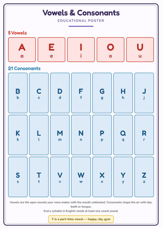Vowels & Consonants: A4 Matte Laminated Educational Poster Print - 210x297mm-1